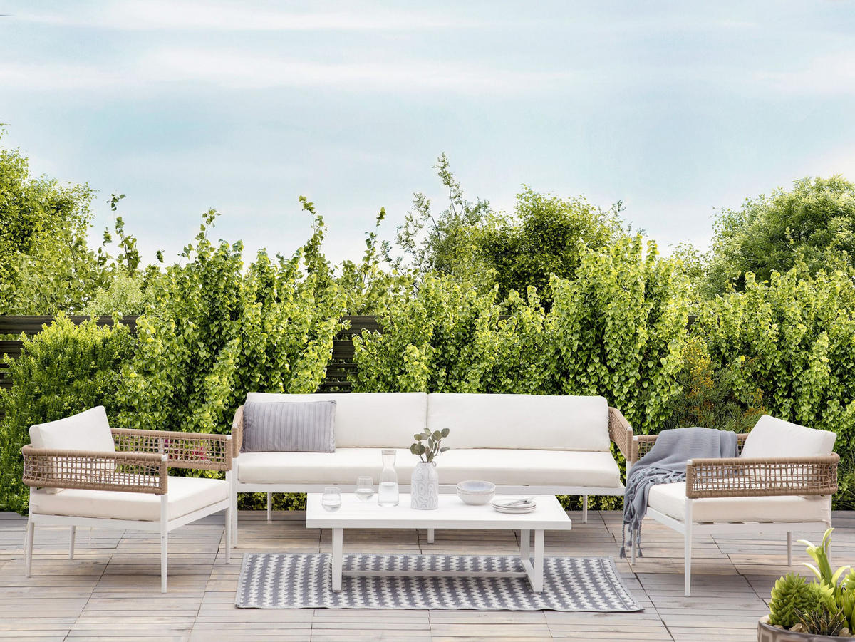 LOUNGE-SET 4-sitzer Symmetrisch Aluminium Weiß Serla - Beige/Weiß, Metall - Beliani