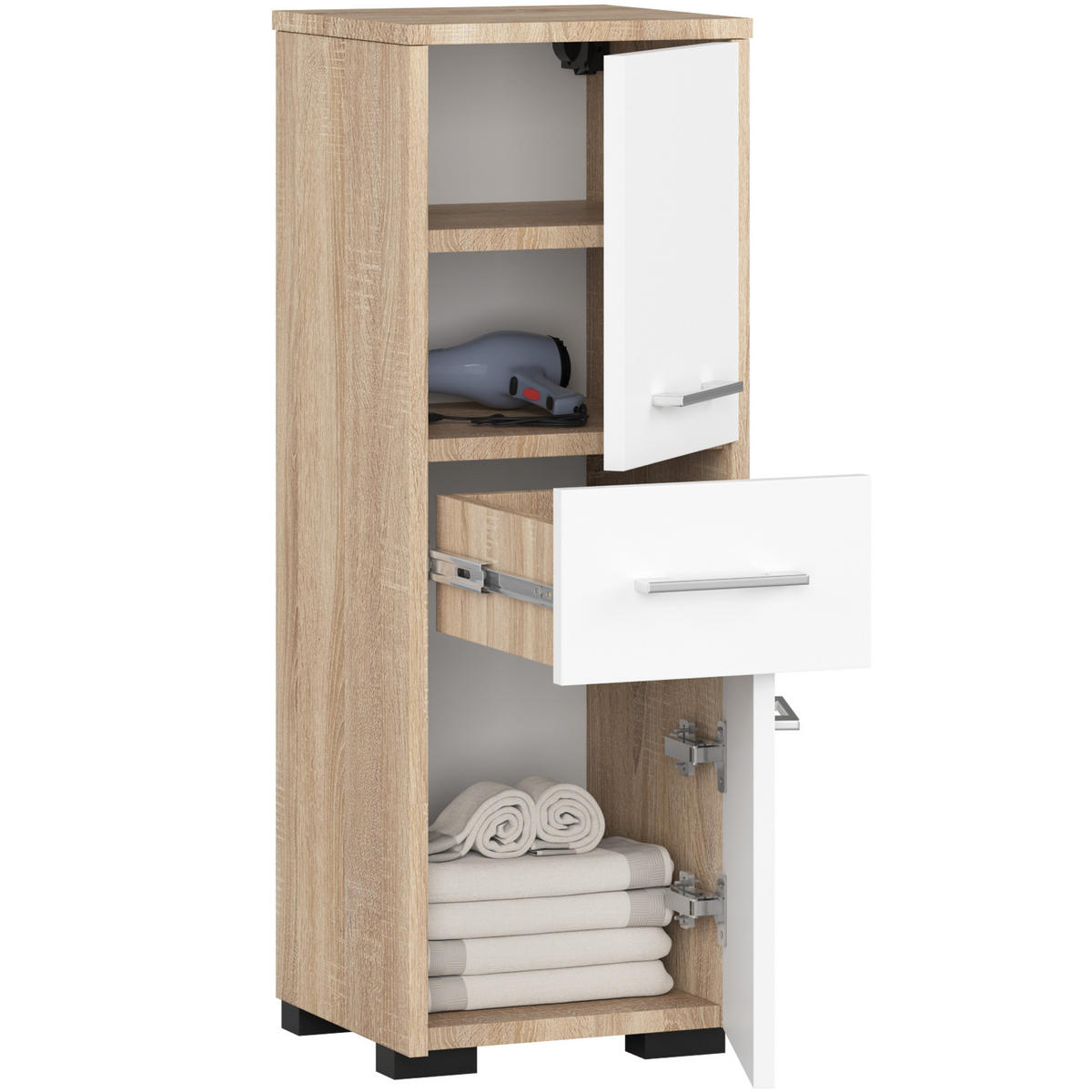 MIDISCHRANK Sonoma Eiche, Weiß 30x30x85 cm - Silberfarben/Weiß, Holzwerkstoff/Kunststoff (30/85/30cm) - Akord