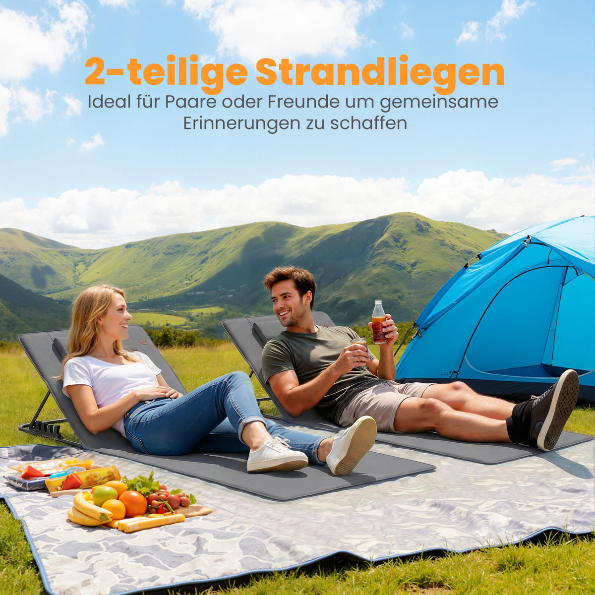 STRANDLIEGE 2er Set Stahl Oxfordstoff Dunkelgrau - Dunkelgrau/Schwarz, Textil/Metall (57/52/154cm) - Outsunny