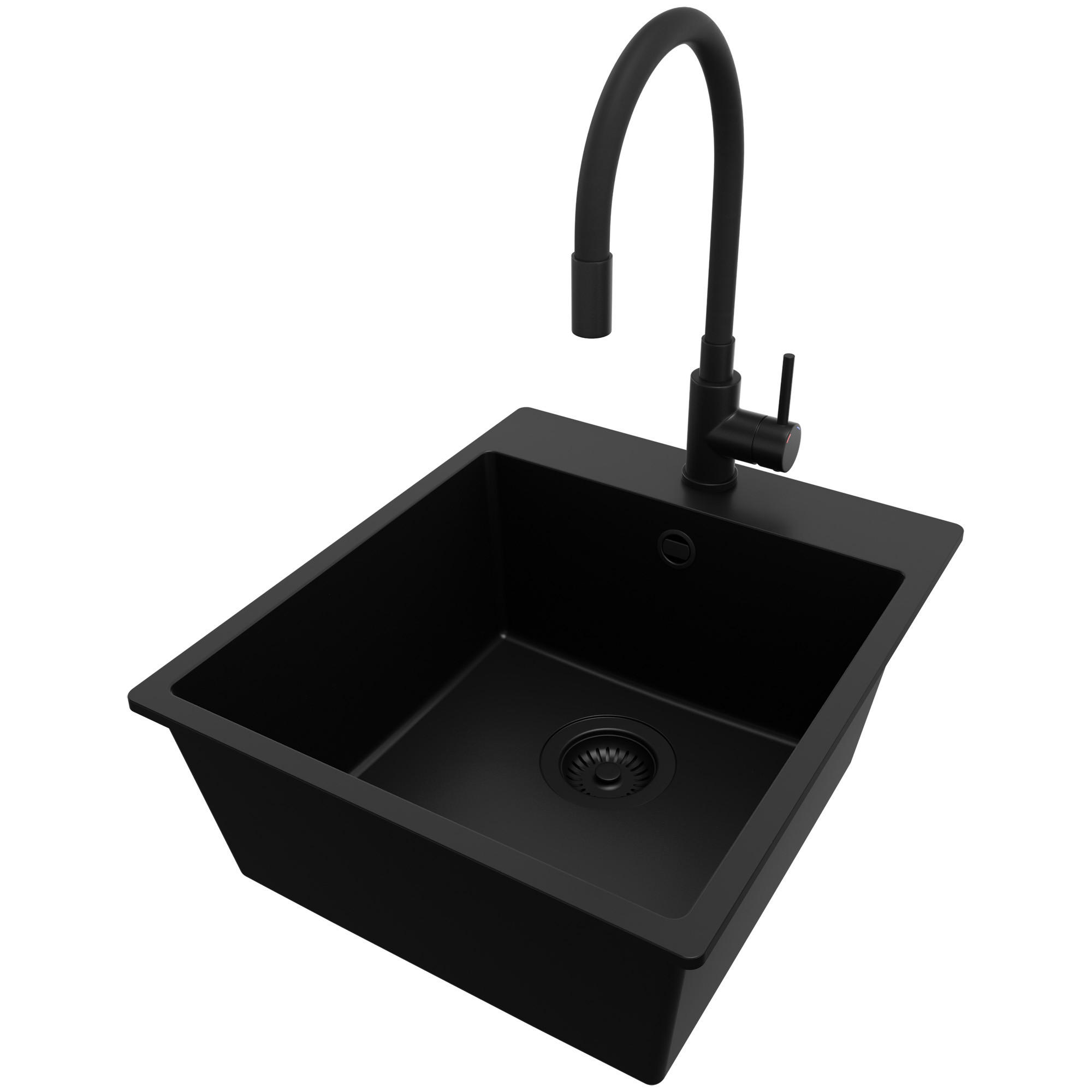 GRANITSPÜLE Riga, 2-er set Alles Schwarz 43/50 cm 1 Becken + Küchenarmatur 40/38 cm + Ablauf-Set ab 45er Unterschrank - Schwarz, Kunststoff (43/20/50cm) - Primagran