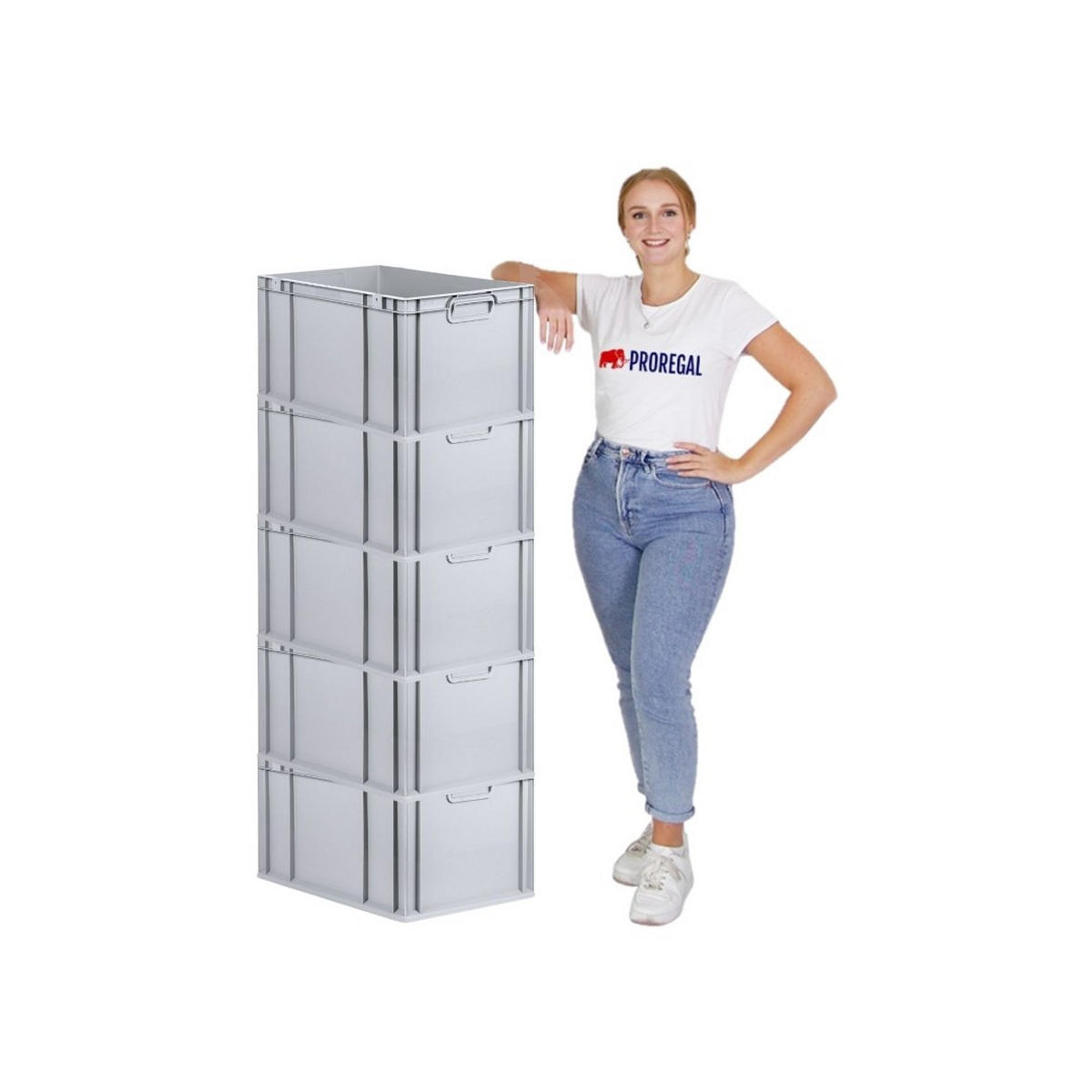 EUROBOX 5x Nextgen Economy Mit Auflagedeckel Grau/Grün Griffe Geschlossen 65 Liter - Grün, Kunststoff (40/32/60cm) - PROREGAL