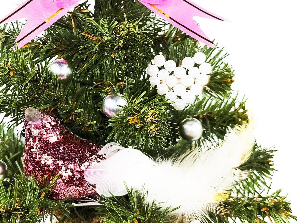 LAALU WEIHNACHTSBAUM geschmückt künstlich mit 13 Ornamenten TINY 2 im Topf 25 cm - Silberfarben/Weiß, Kunststoff (25cm) - LAALU