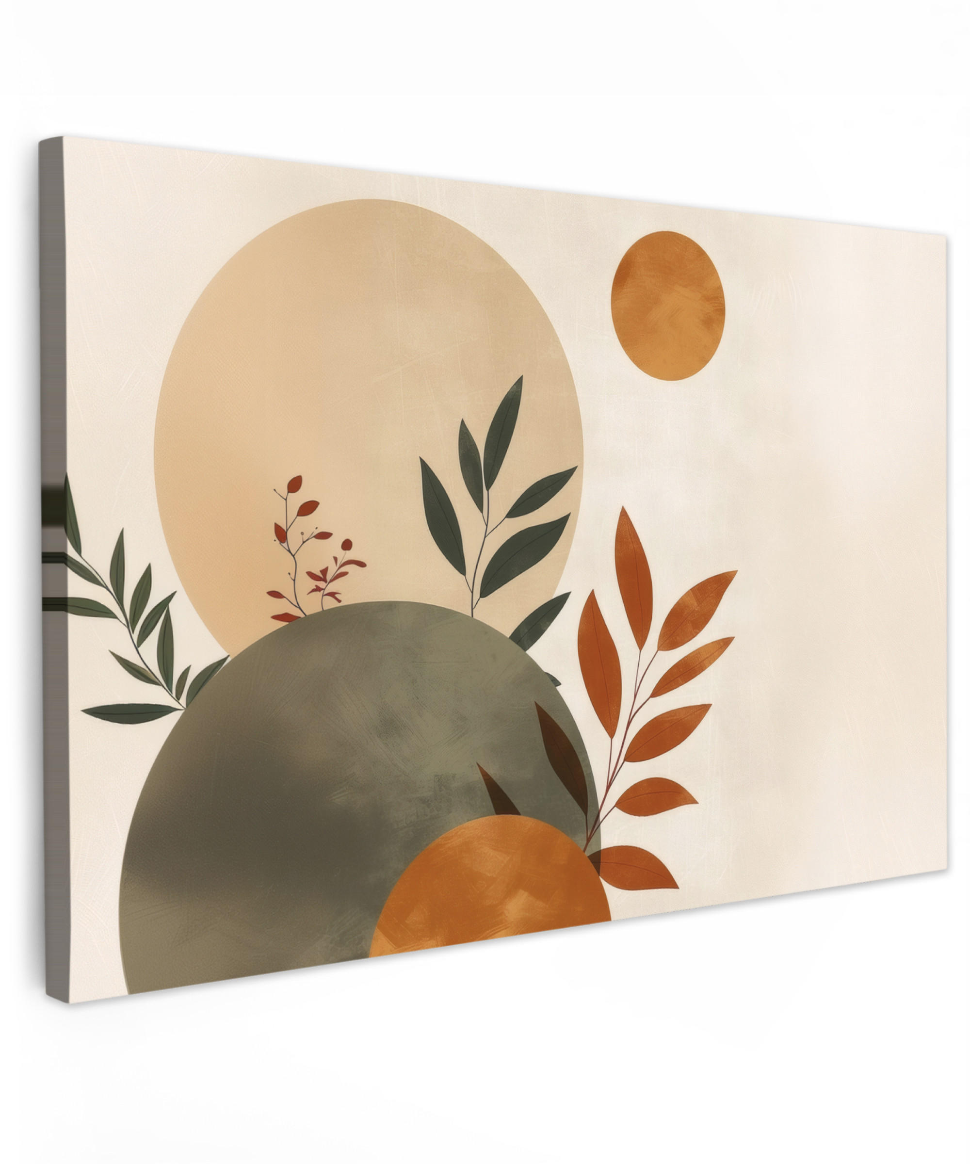 LEINWANDBILD Formen - Rund - Blätter - Beige Groß 140x90 cm - Rostfarben, Textil (140/90cm) - MuchoWow