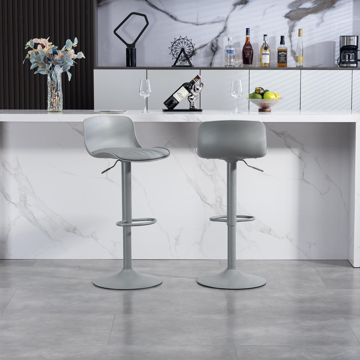 BARHOCKER Grau 2er-Set höhenverstellbar mit Rückenlehne und Fußstütze - Grau, Metall (43/80/44cm) - PANGIVO