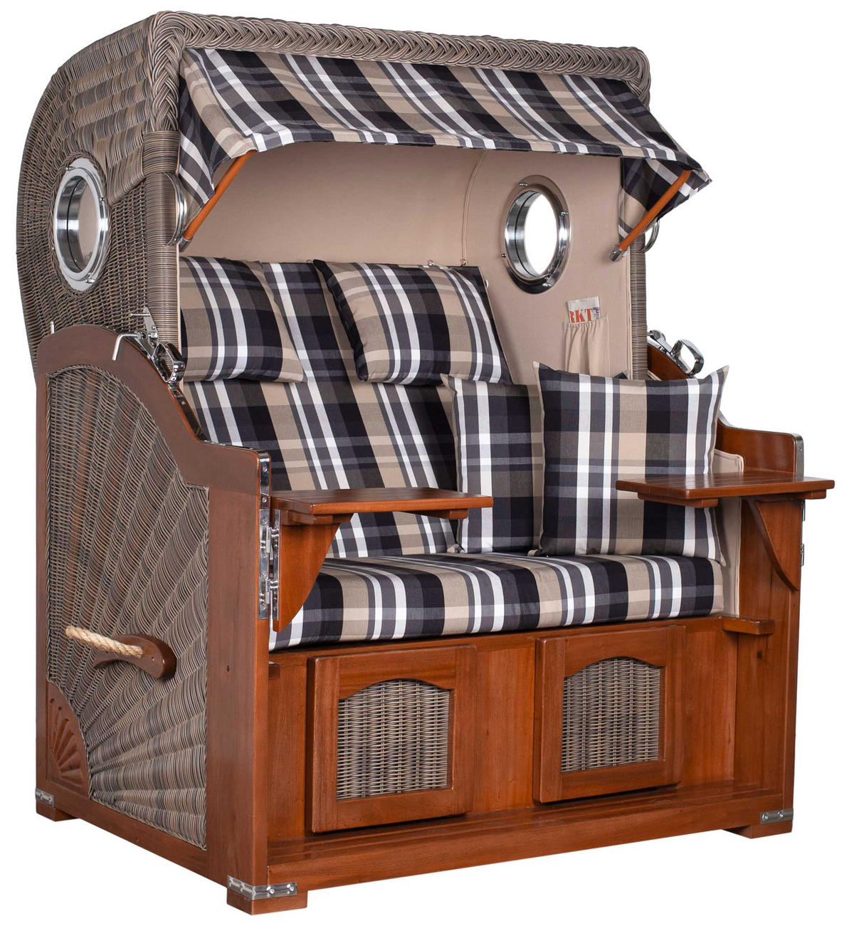 STRANDKORB 2-Sitzer Düne Mahagoni 583 - Beige/Schwarz, Holz (125/170/80cm) - Mr. Deko