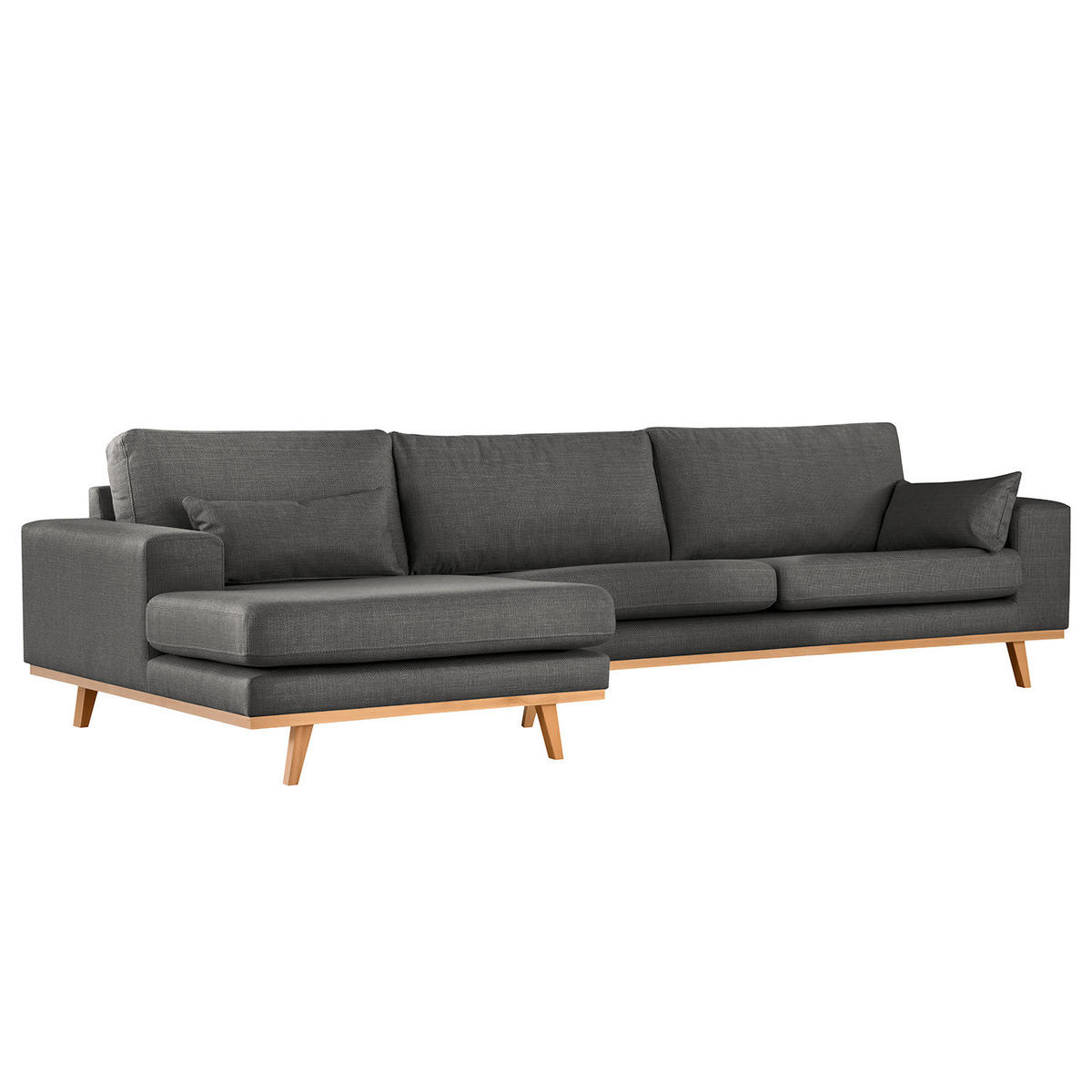 ECKSOFA mit Longchair - Dunkelgrau/Buchefarben, Buchenholz/Textil (281/153cm) - home24
