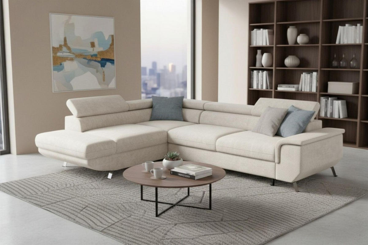 ECKSOFA Plato Mit Schlaffunktion - Creme, Holzwerkstoff/Textil (268/202cm) - Fun Möbel
