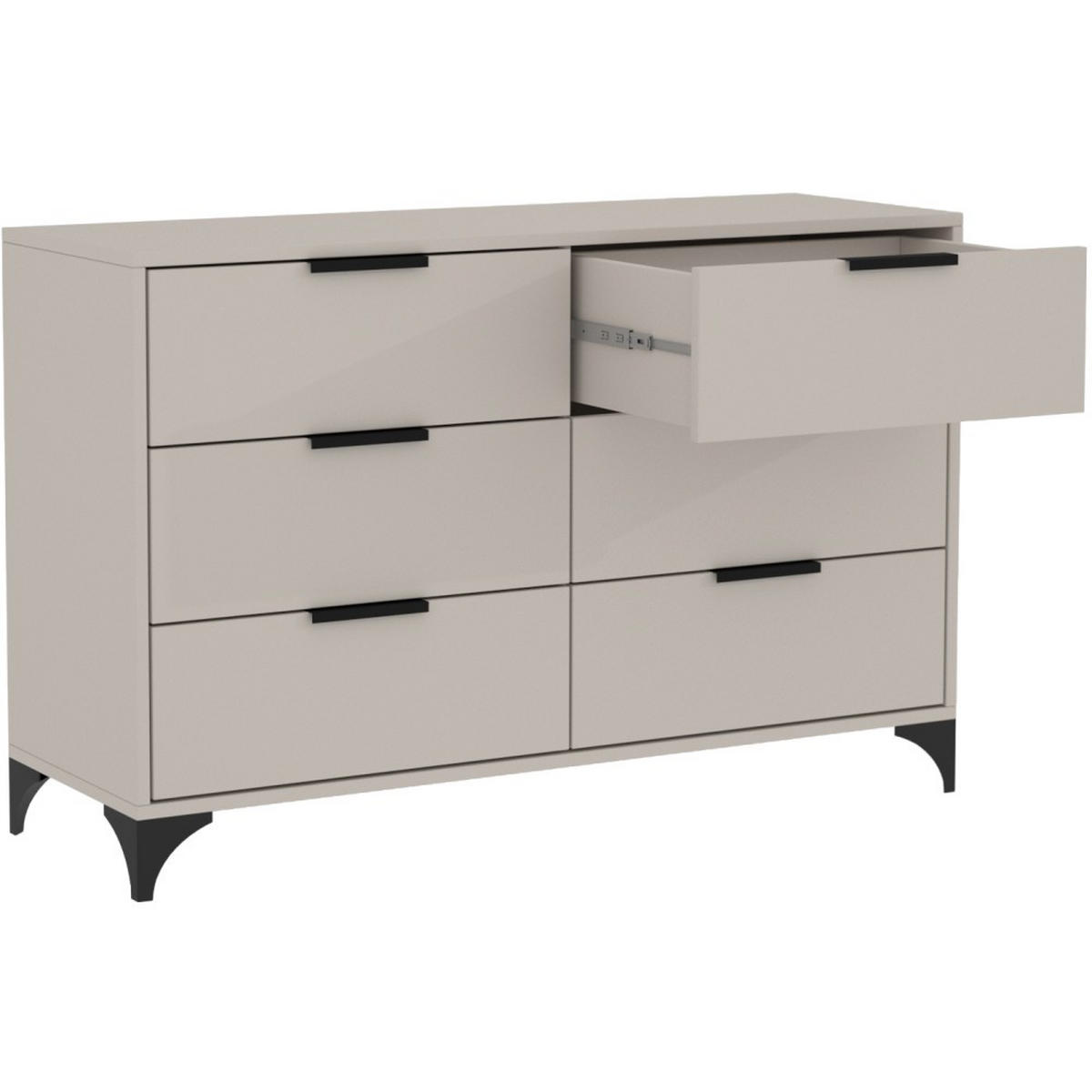 KOMMODE Home mit 6 Schubladen, 120 cm, mit Griffen, Kaschmir - Kaschmir/Schwarz, Holzwerkstoff (120/80/40cm) - Beautysofa