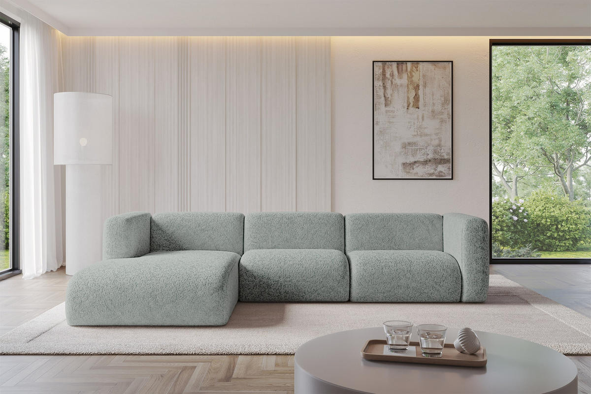 ECKSOFA Ottomane Links MIRA-L2 318x179x89 Grün Velours - Schwarz/Hellgrün, Holzwerkstoff/Kunststoff (318/179cm) - ALTDECOR