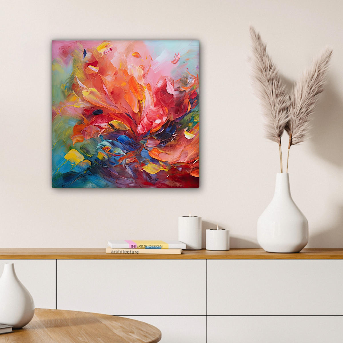 LEINWANDBILD Ölgemälde - Kunst - Abstrakt - Farbenfroh 50x50 cm - Altrosa, Textil (50/50cm) - MuchoWow