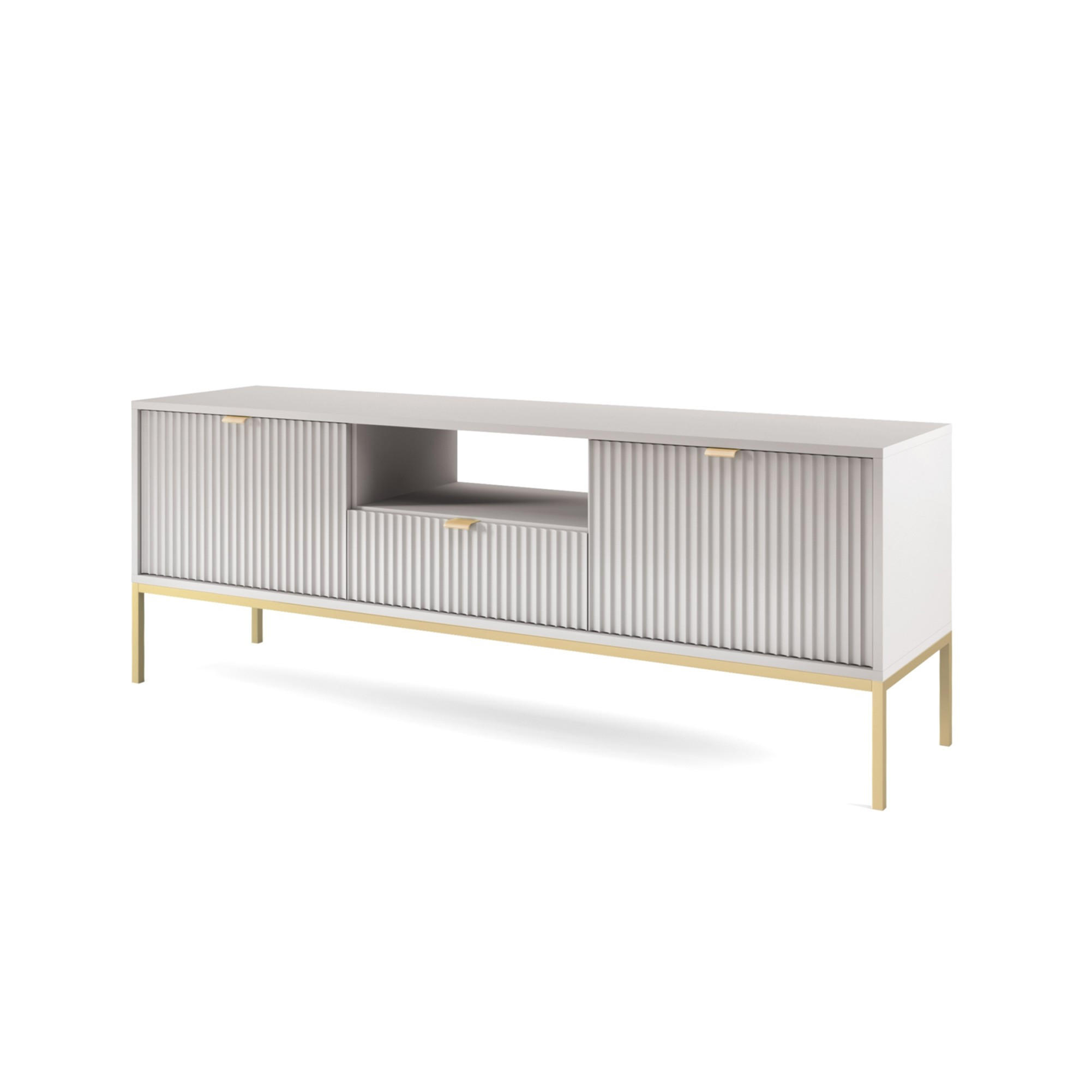 TV-SCHRANK Nova Grau, Golden Beine, zweitüriger TV-Tisch - Goldfarben/Grau, Holzwerkstoff/Metall (154/59/39cm) - Bettso