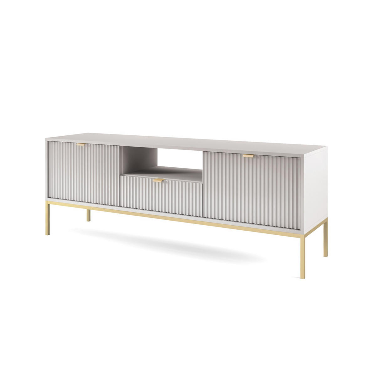 TV-SCHRANK Nova Grau, Golden Beine, zweitüriger TV-Tisch - Goldfarben/Grau, Holzwerkstoff/Metall (154/59/39cm) - Bettso