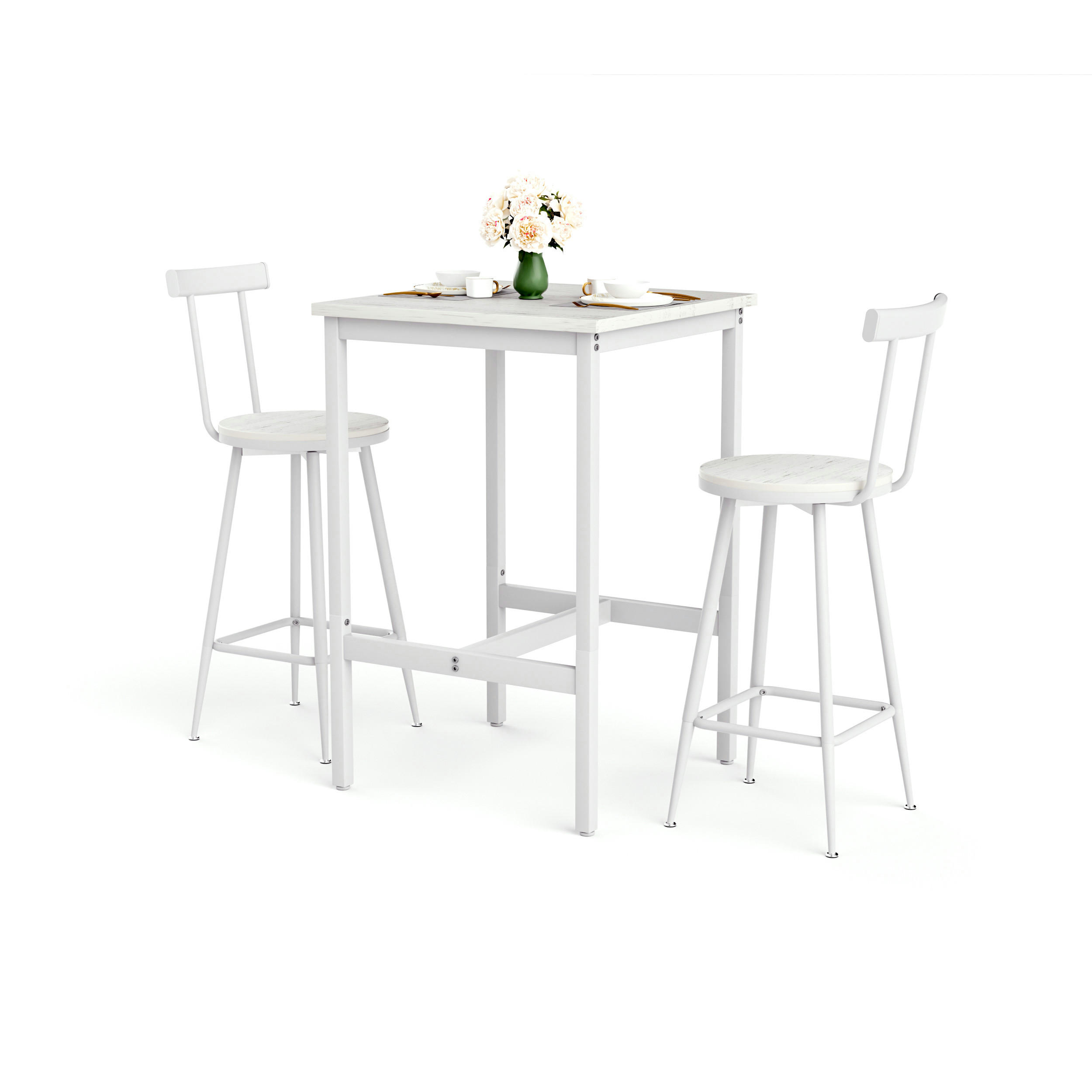 BARTISCH-SET DE-39323 2-teilig mit Rückenlehnen Weiß - Weiß, Holzwerkstoff (60/92/60cm) - ComfortXL