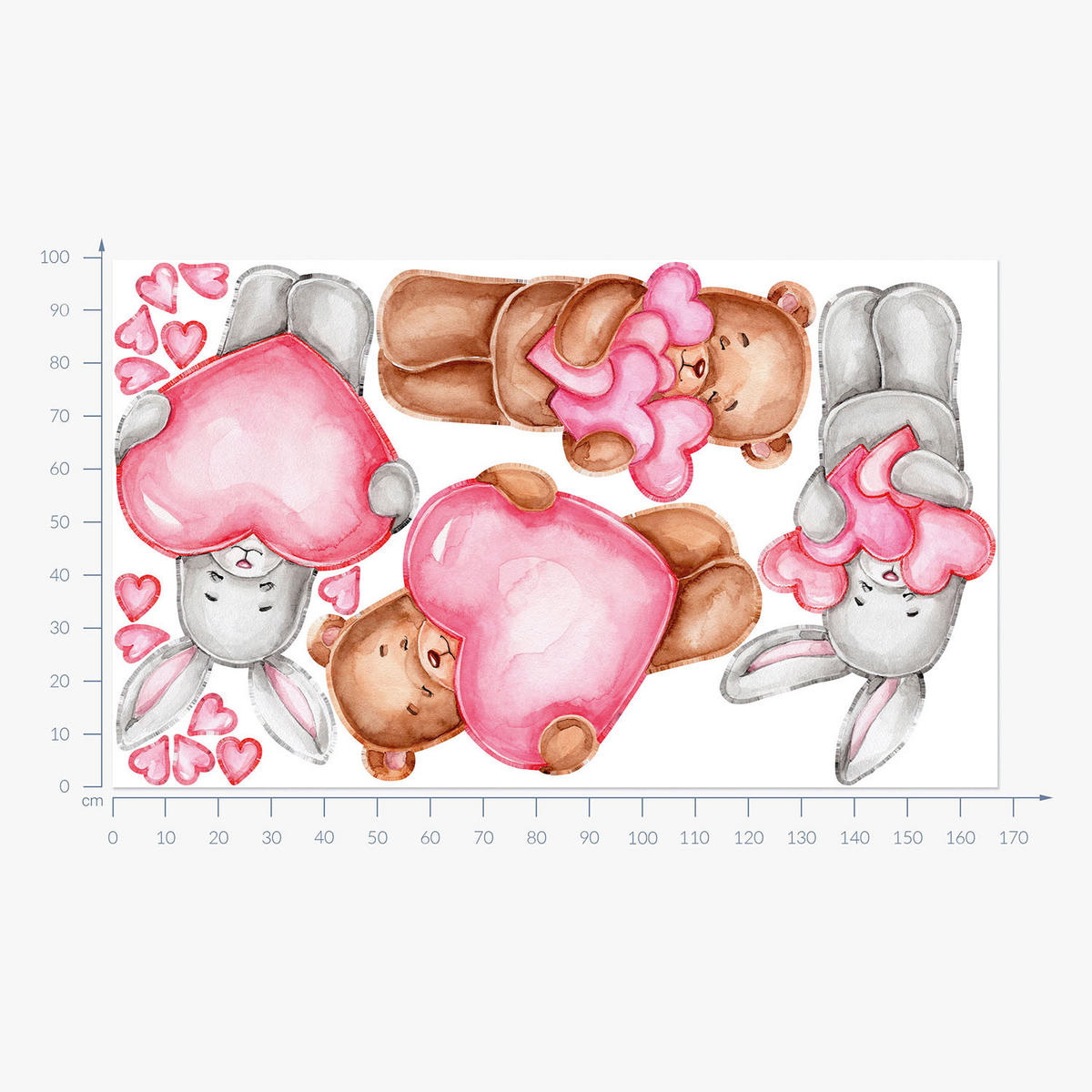WANDAUFKLEBER 100x168cm - Niedliche Teddybären und Kaninchen - Multicolor, Kunststoff (100/168/0.1cm) - Wallfluent