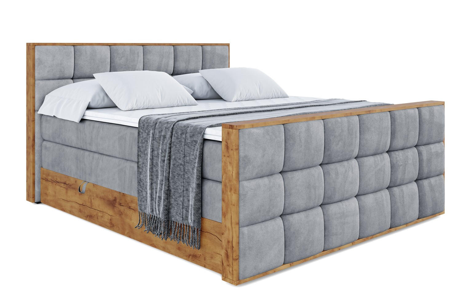BOXSPRINGBETT mit Matratze H3|H4 und Lattenrost - LOLLI2-Z KING-120x200 - Grau Casablanca - Grau, Holzwerkstoff (120/200cm) - ALTDECOR