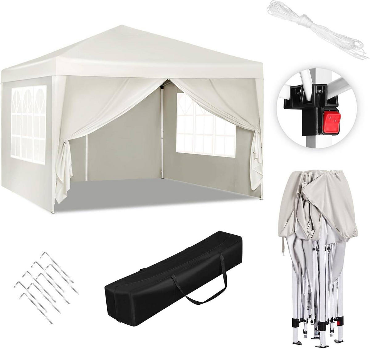 PAVILLON Pop-Up wasserdichter Faltpavillon, aus Oxford Metallrahmen 3 x 3 m - Beige, Metall (300/300/260cm) - Woltu