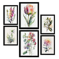 POSTER Set Mit 6 Wilde Blume Größe A3 & A4 Schwarzer Rahmen - Schwarz, Papier (29.7/1cm) - Nacnic