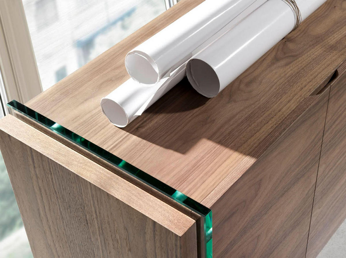 SIDEBOARD Sideboard aus Nussbaum und gehärtetem Glas 170/43/77 cm - Transparent/Walnussfarben, Glas/Holz (170/77/43cm) - ANGEL CERDA