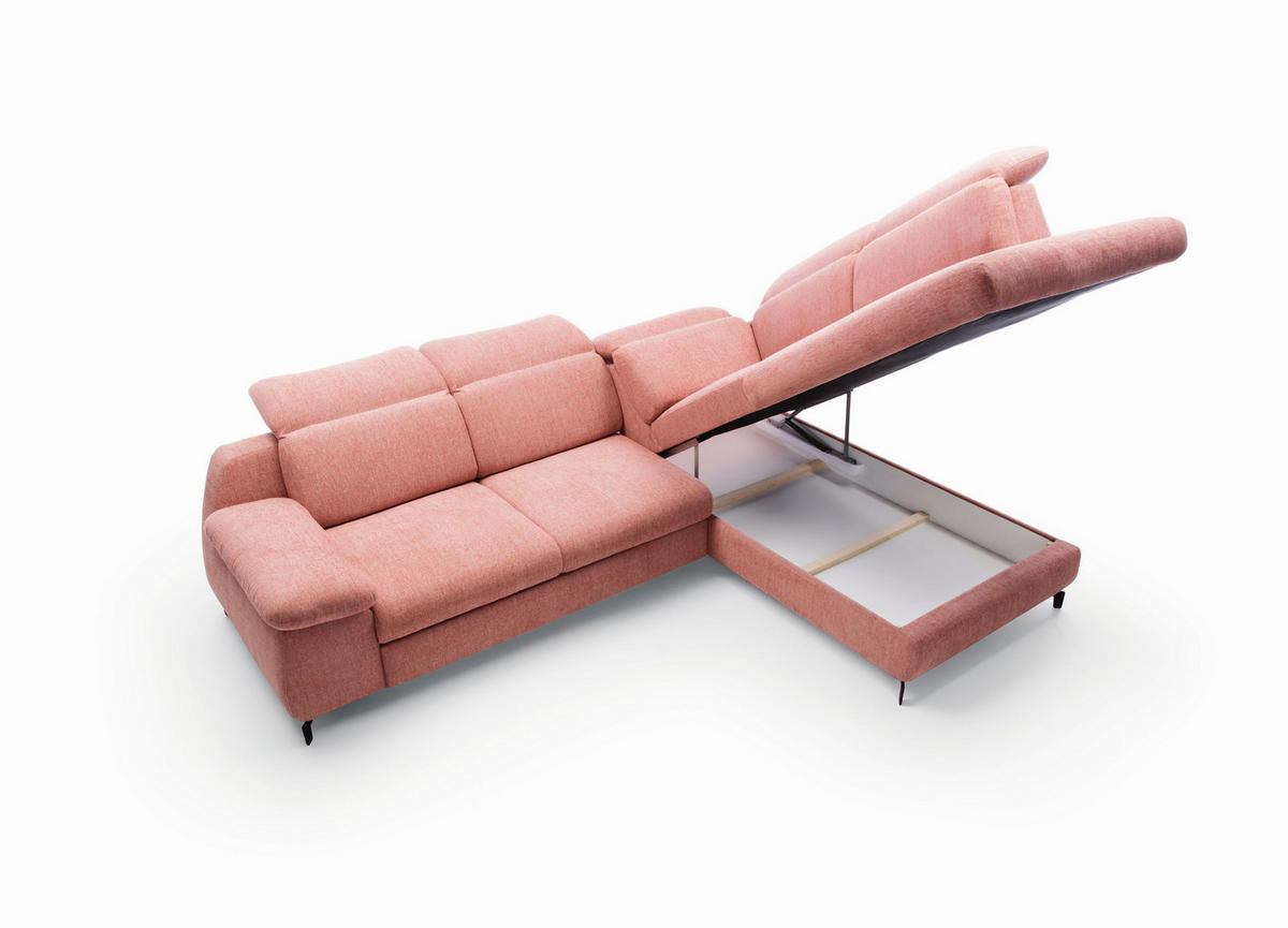 ECKSOFA BORA Rosa Velours-Stoff mit Schlaffunktion - Rosa, Holz (288/223cm) - MASSENO