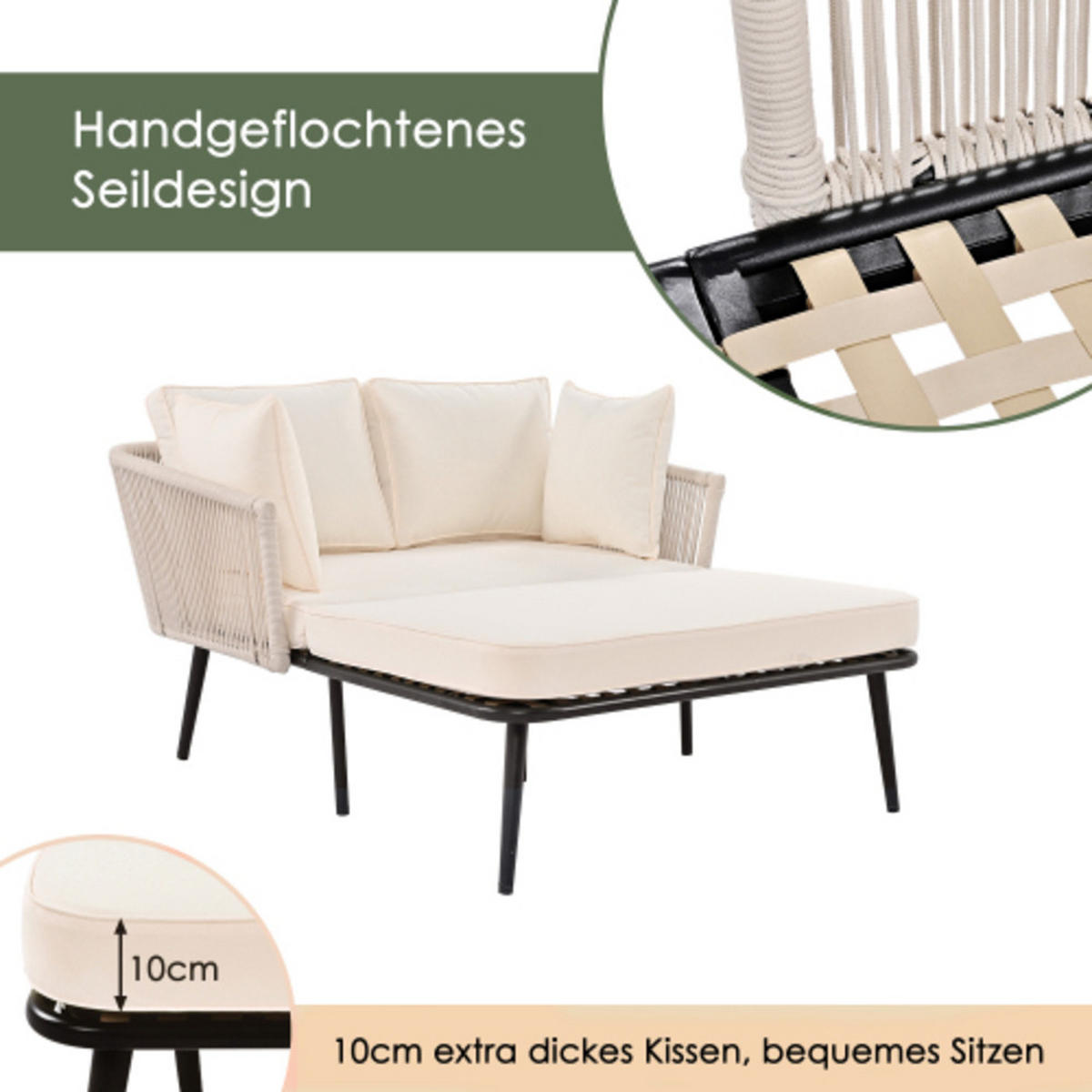 GARTENLIEGE 120x130x67 cm aus Stahl und Polyester, beige - Beige, Textil (130/67/120cm) - Luhomfu