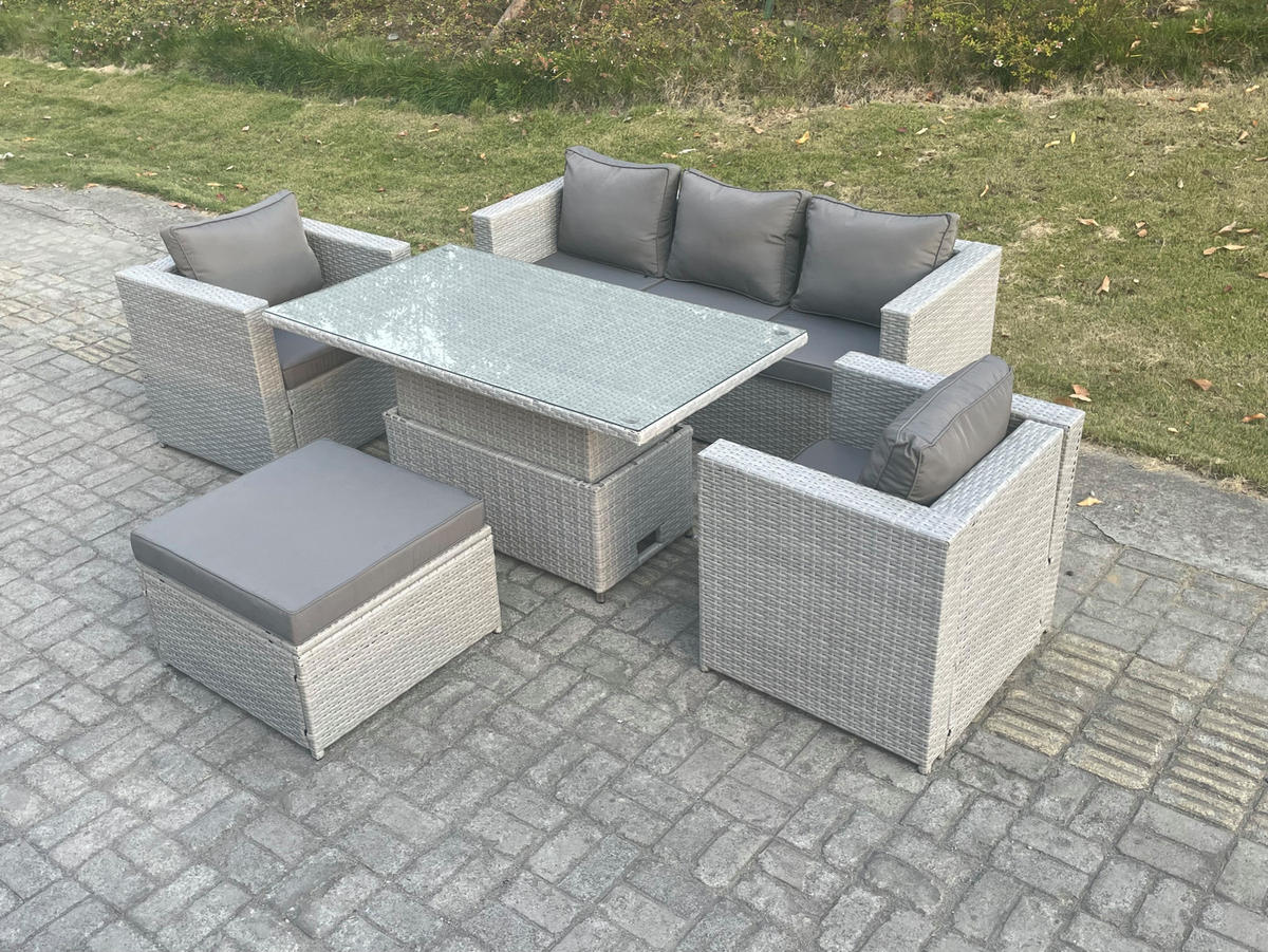 GARTENSOFA SET mit Couchtisch Polyrattan Helles Grau 5-teilige - Hellgrau, Metall - Fimous