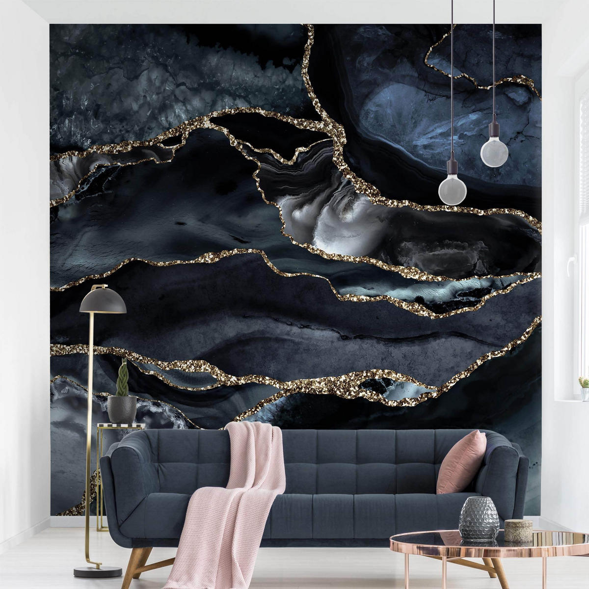 FOTOTAPETE Schwarz mit Glitzer Gold 240/240 cm - Schwarz, Papier (240/240cm) - Bilderwelten