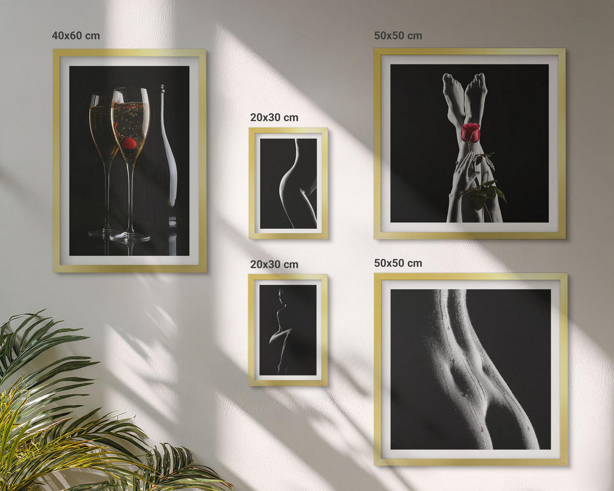 BILDER SET 5er Set - 50x50 cm & 20x30 cm & 40x60 cm Goldrahmen - Schwarze und weiße weibliche Formen - Goldfarben, Kunststoff (40/60cm) - TULUP