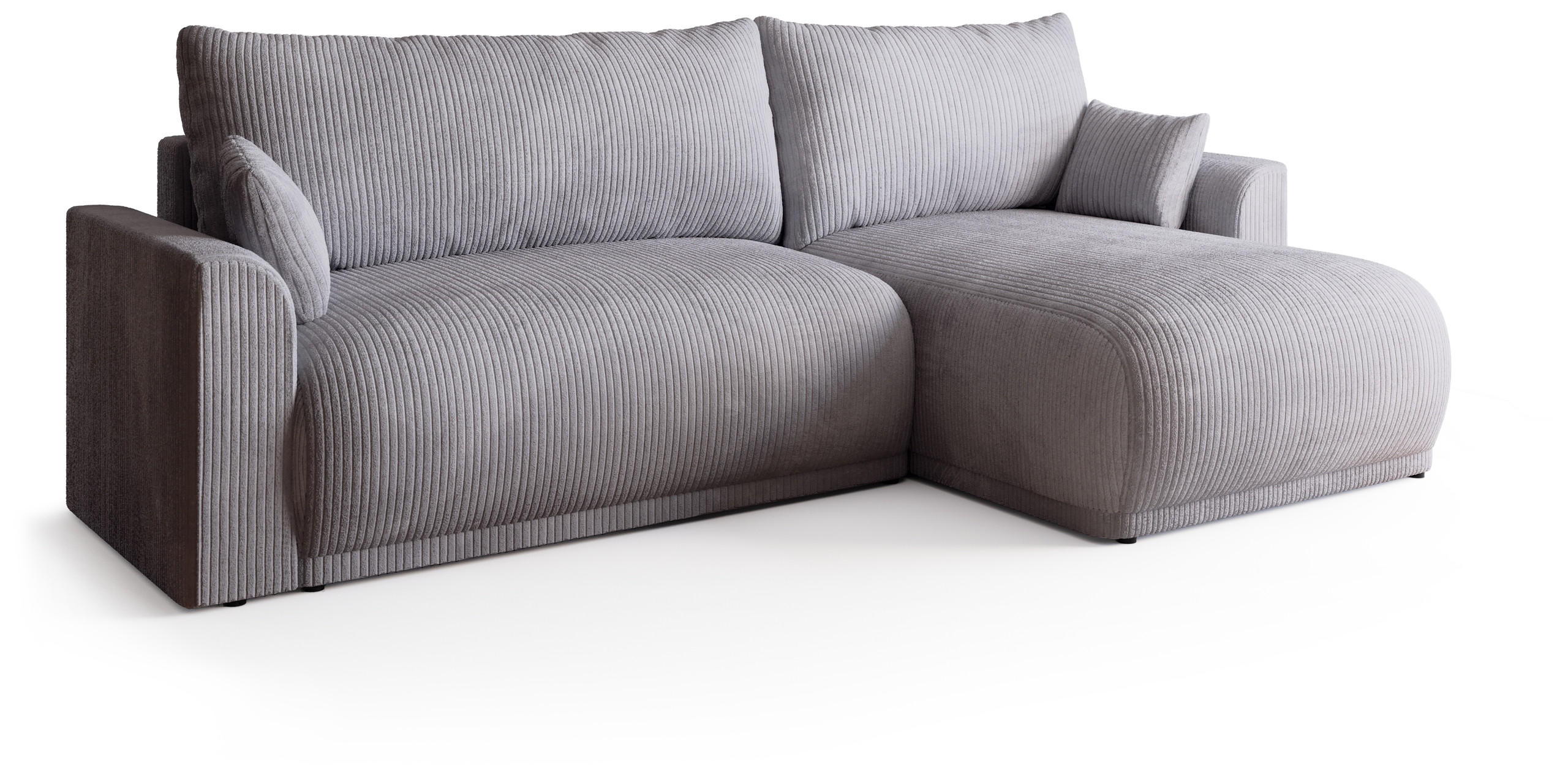 ECKSOFA MORENO mit Schlaffunktion Hellgrau Cord - Hellgrau, Textil (262/160cm) - Bromarkt