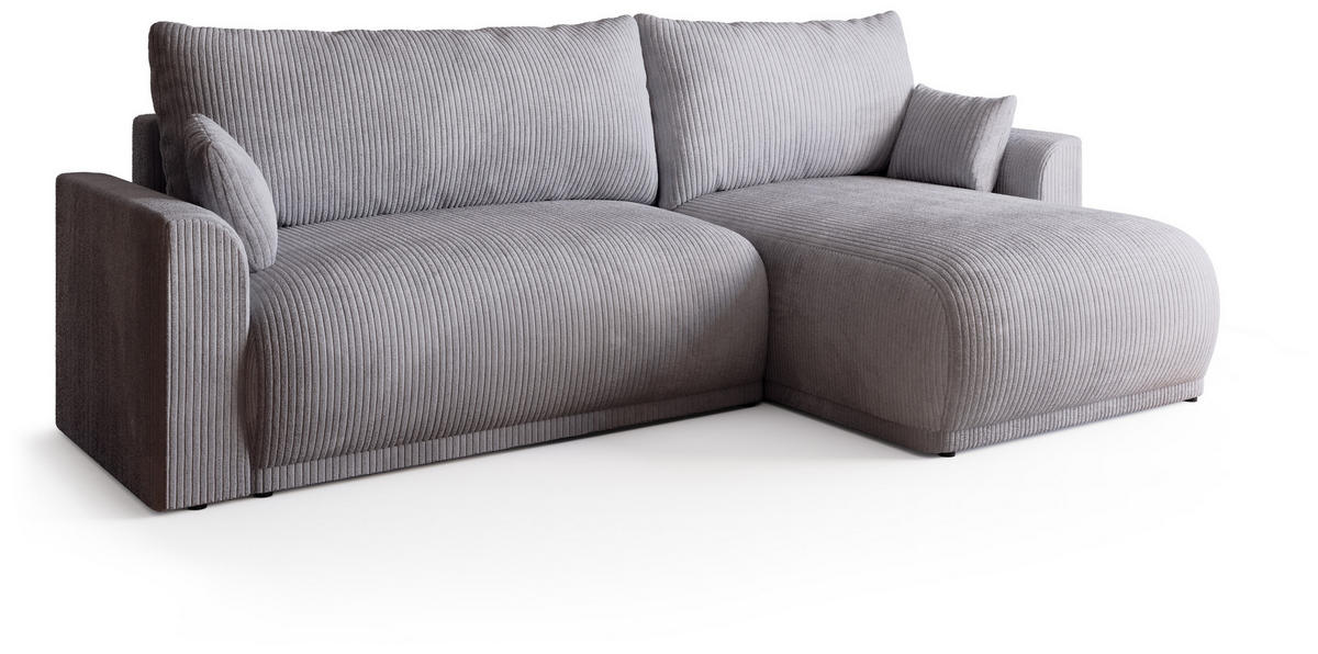 ECKSOFA MORENO mit Schlaffunktion Hellgrau Cord - Hellgrau, Textil (262/160cm) - Bromarkt