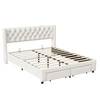 POLSTERBETT 180x200 cm mit LED-Beleuchtung - mit USB-Ports, Seitentaschen und 2 Schubladen - Kopfteil im Nieten-Design - Beige, Textil (180/200cm) - DELFA