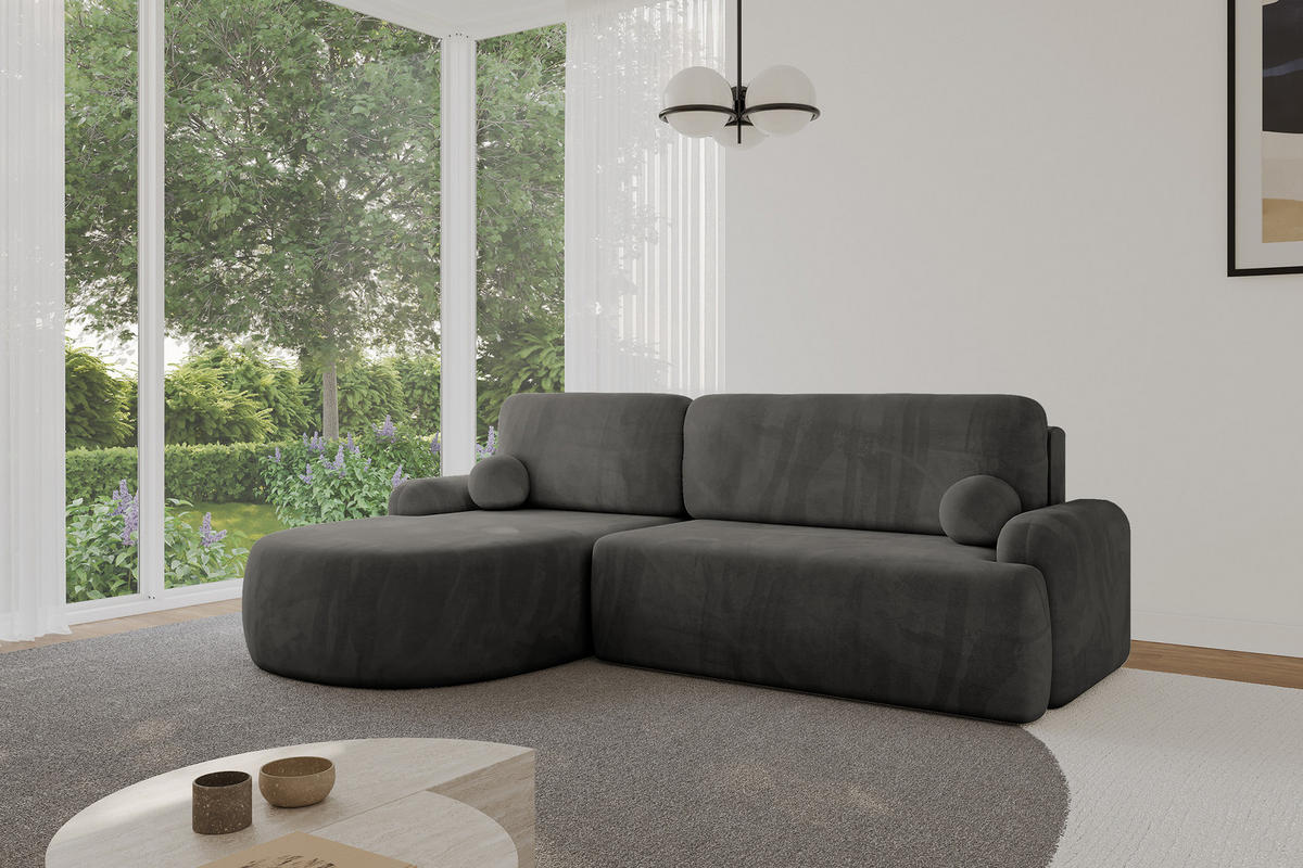 ECKSOFA mit Schlaffunktion und Bettkasten LIRA-L - 264x172x89 Dunkelgrau - Dunkelgrau, Holzwerkstoff/Textil (264/172cm) - ALTDECOR