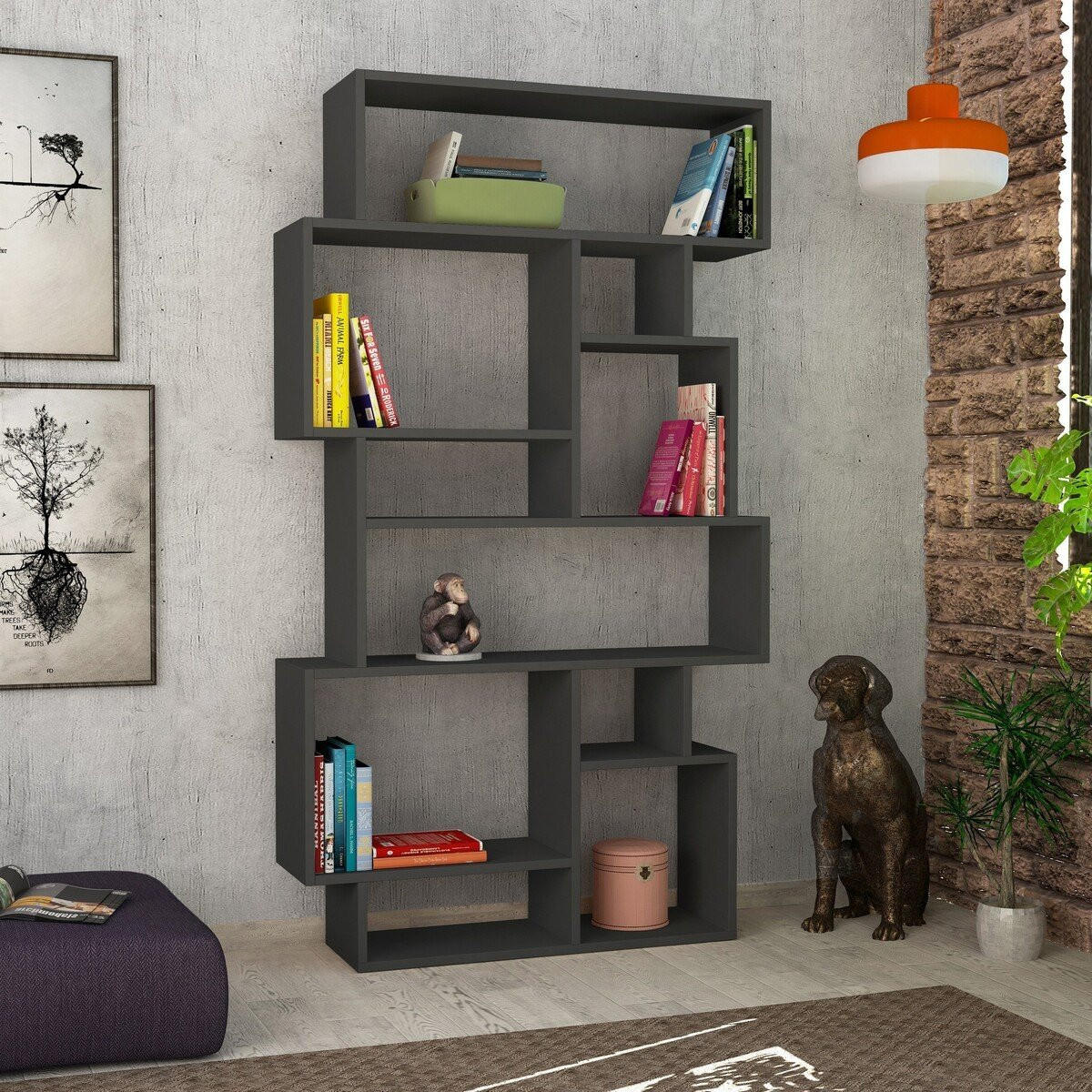 BÜCHERREGAL mit Fächern 96/25/168 cm - Anthrazit, Holzwerkstoff (25.5/168.5/96cm) - Calicosy