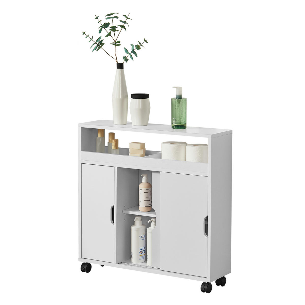 SEITENSCHRANK Lumijoki - Weiß, Holzwerkstoff (70/71/20cm) - [en.casa]