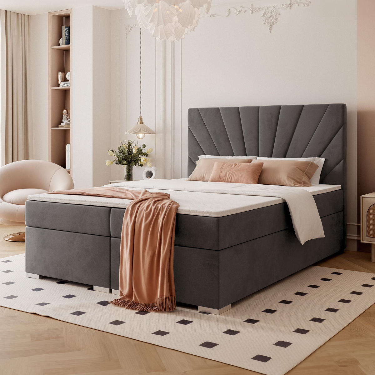 BOXBETT 160x200 cm mit Topper - Dunkelgrau, Holzwerkstoff/Textil (120/200cm) - Idohome