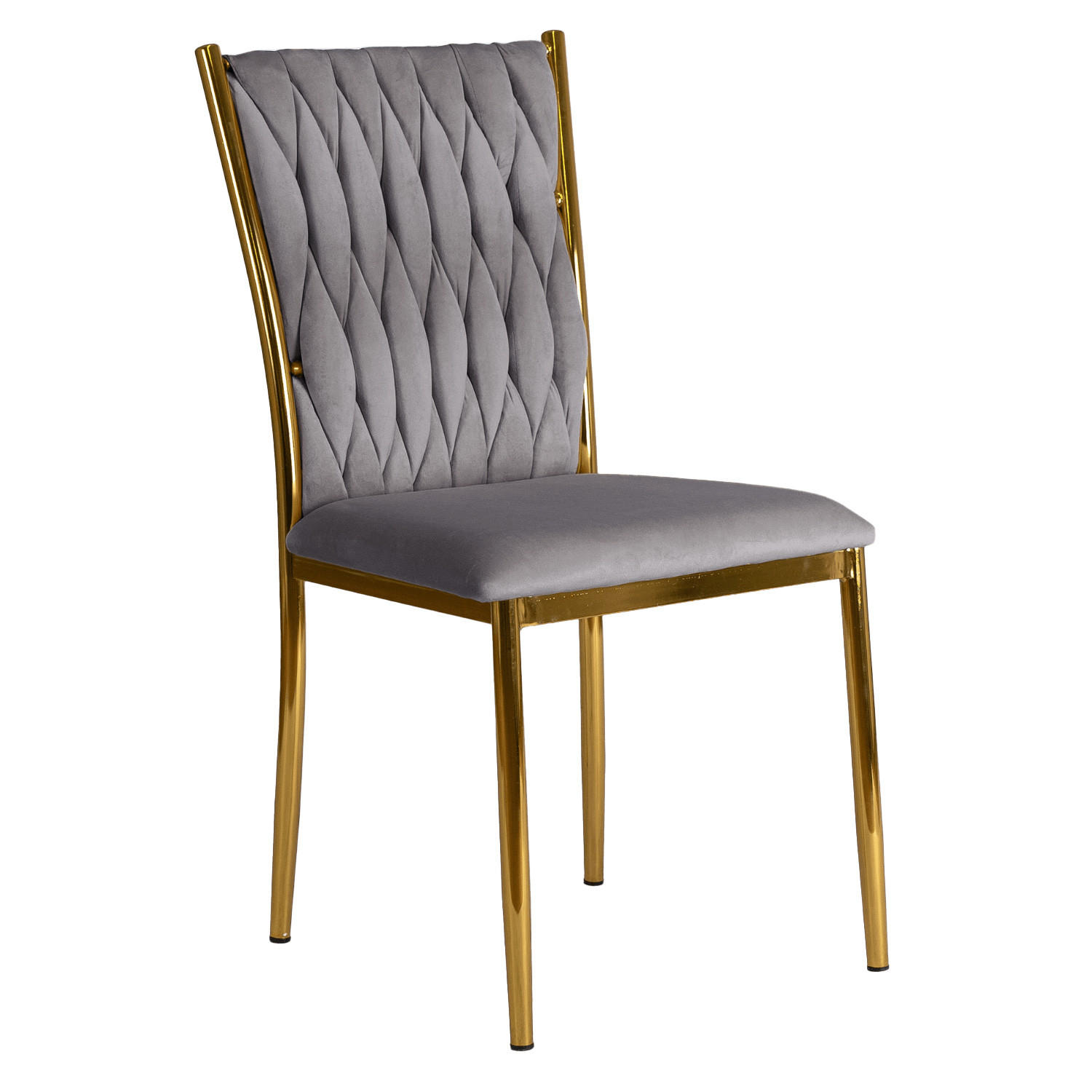 STUHL PRIMO mit geflochtener Rückenlehne, Samt Grau - Goldfarben/Grau, Textil/Metall (48/94/43cm) - Idohome