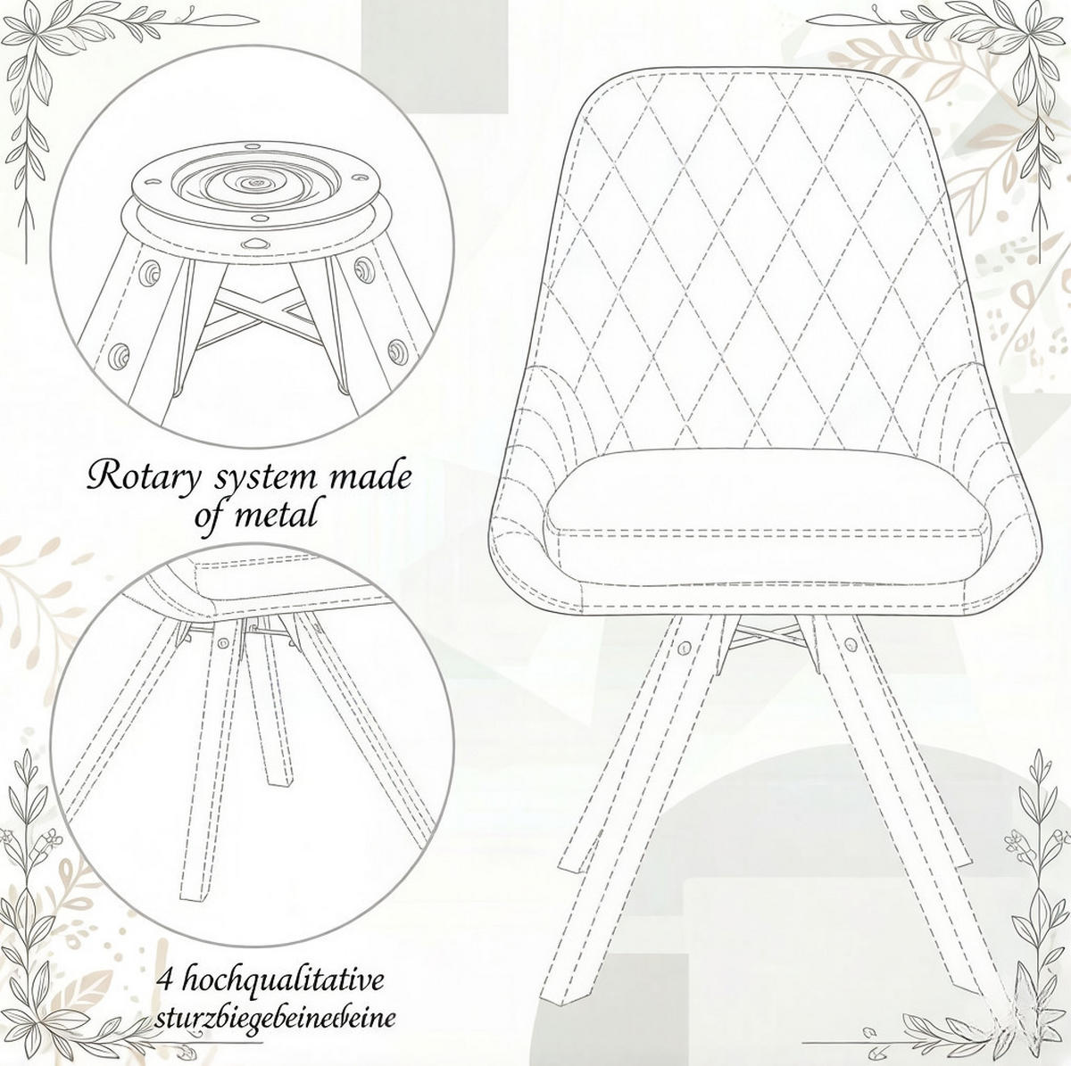 ESSSTUHL 2er-Set 360° drehbar 41 x 40 x 84 cm Dark Gray Samt/Buchenholz - Dunkelgrau, Holz (40/84/41cm) - Meubliv
