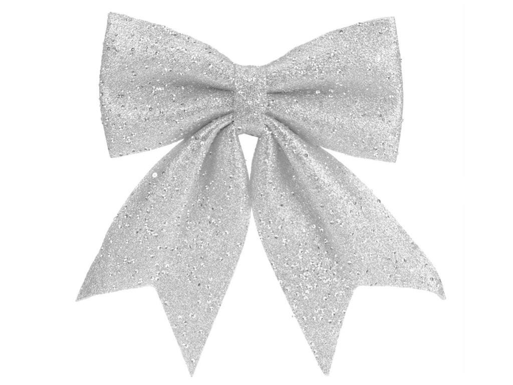 WEIHNACHTSSCHLEIFE mit Glitzer, Silber, 20 × 24 cm, Stoff, für Weihnachtsbaum und Dekoration - Silberfarben, Kunststoff (20/24/1cm) - LAALU