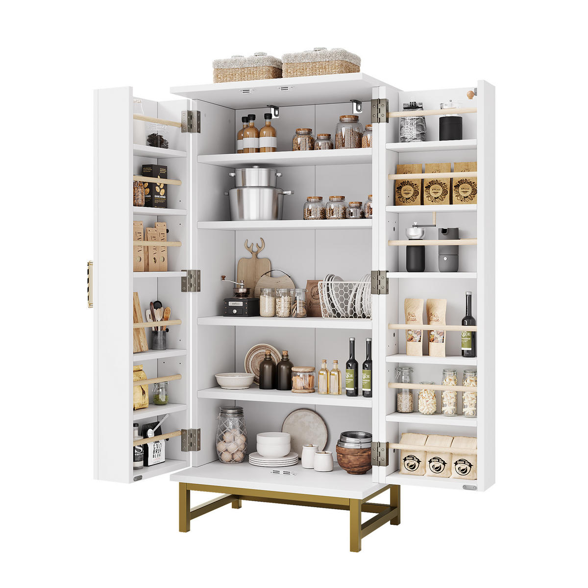 HIGHBOARD DE-38597 60/40/130 cm 2 verstellbare Böden Weiß/Gold - Weiß, Holzwerkstoff (60/130/40cm) - ComfortXL