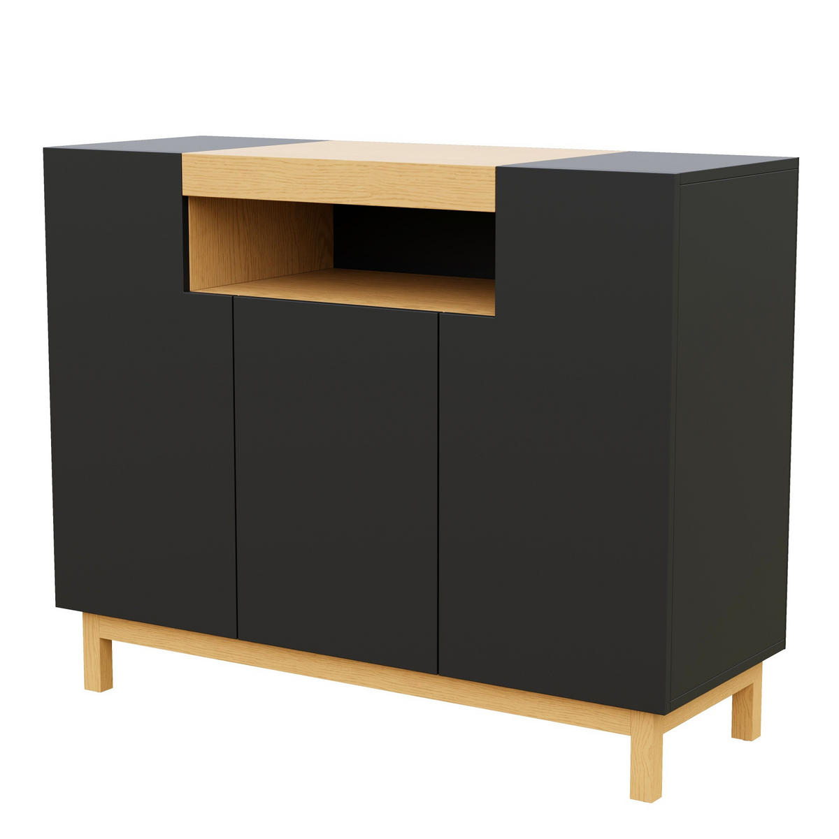 SIDEBOARD aus Spanplatte 120,5x42x96 cm Schwarz mit 3 Türen und offenem Mittelfach - Schwarz, Holzwerkstoff (120.5/96/42cm) - IVMEU