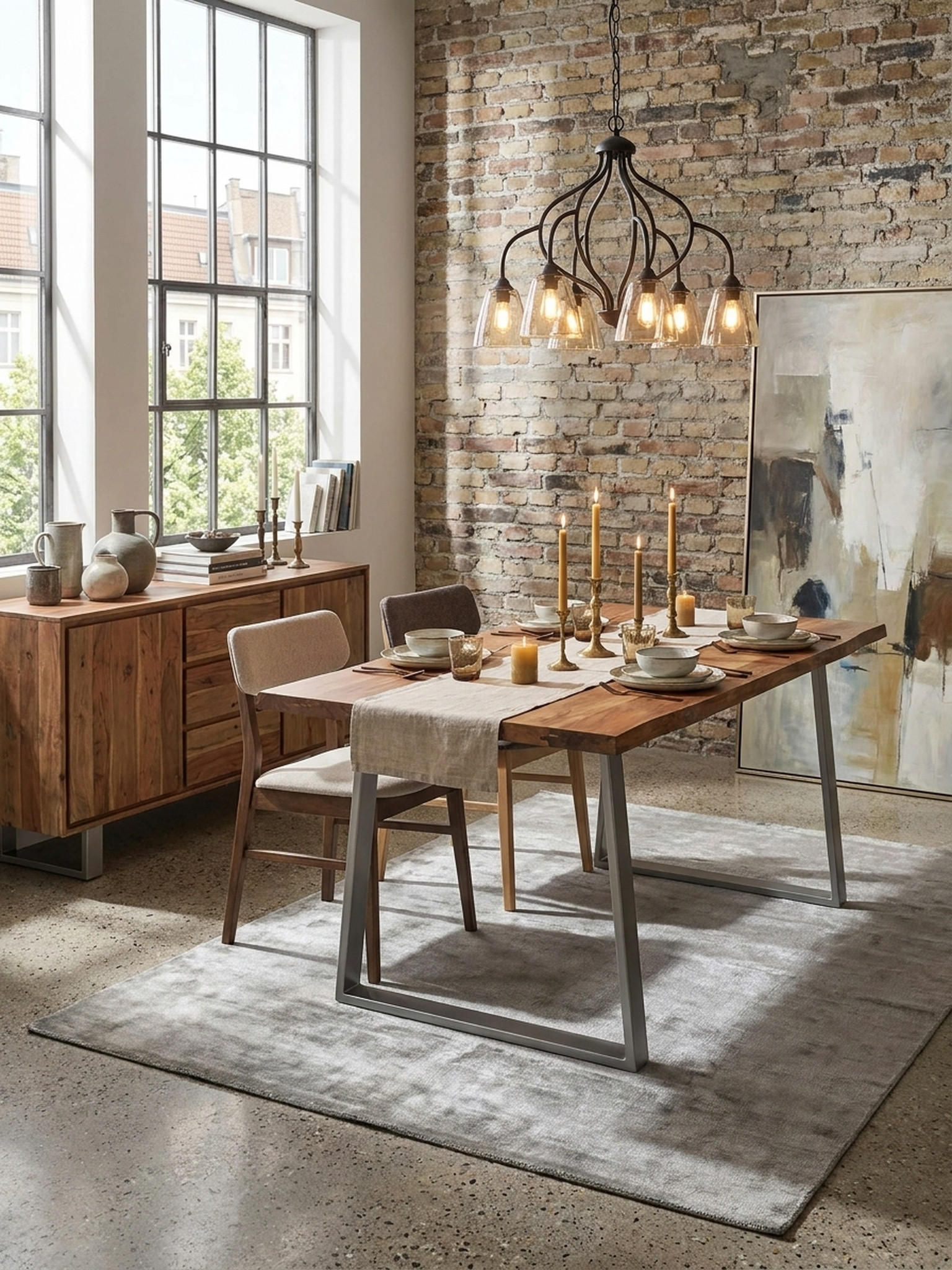 ESSTISCH Massivholz Metall Trapezgestell Baumkante Rechteckig, Akazie 160x80x76 cm - Silberfarben/Akaziefarben, Holz/Metall (80/160/76cm) - KADIMA DESIGN