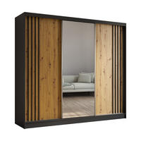 SCHWEBETÜRENSCHRANK Neli 240 cm mit Lamellen und Spiegel 3-türig, schwarz, Artisan, Lamelle schwarz - Schwarz/Braun, Kunststoff (240/216/61cm) - Margaret Hadas24