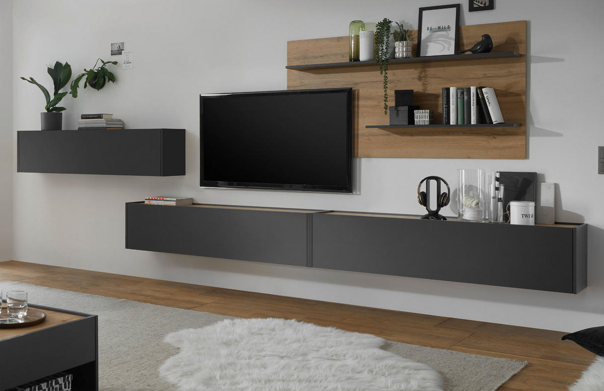 WANDPANEEL grau matt und Eiche Wotan 155 x 80 cm, Wandregal hängend - Eiche Wotan/Grau, Holzwerkstoff/Metall (155/80/20cm) - Furn.Design