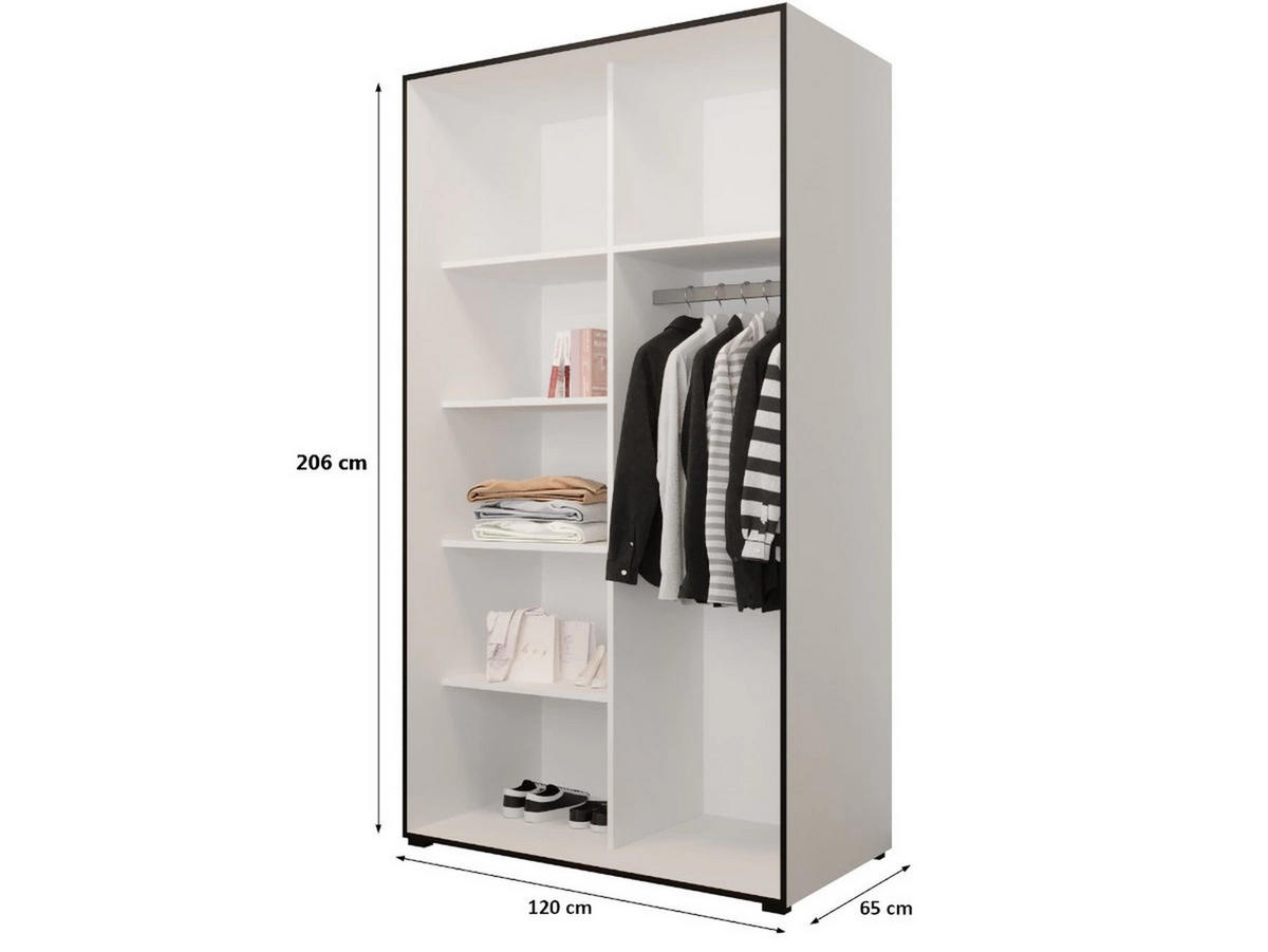 DREHTÜRENSCHRANK MODENA 120, 4-türig Kleiderschrank mit 2 Spiegel, Moderne Garderobe, Schrank in Größe: 120 x 206 x 65 cm - Schwarz/Weiß, Holzwerkstoff (120/206/65cm) - O-Sofa