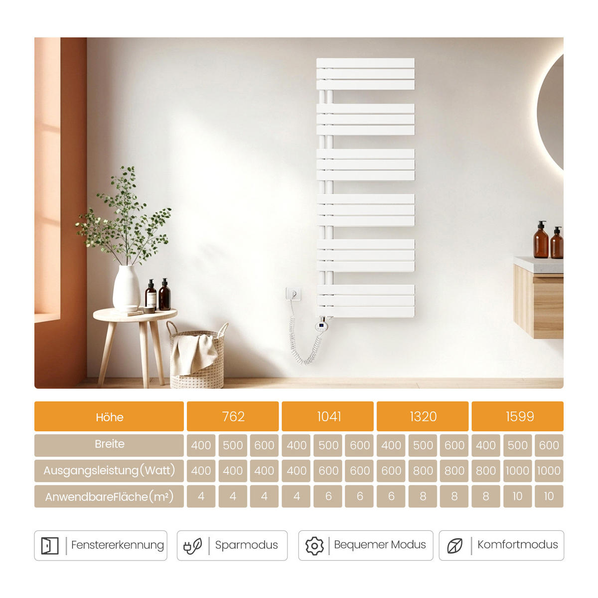 HEIZKÖRPER Elektrisch WLAN Thermostat Weiß 132/60 cm - Weiß, Metall (60/132/5.9cm) - EMKE