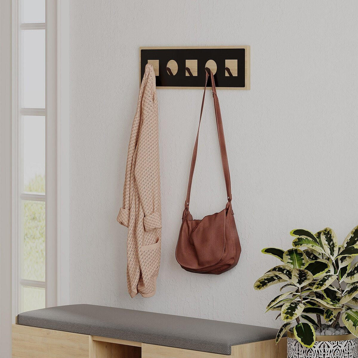 ZÁVĚSNÝ věšák na kabáty, dubová povrchová úprava, šířka 54,4 cm - ICON - jabloňová, kompozitní dřevo (2/16/54.4cm) - Calicosy