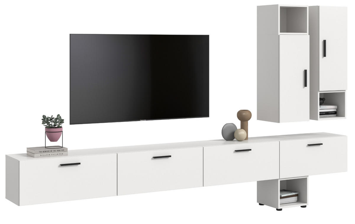 WOHNWAND weiß 300 cm, Wohnkombination hängend / stehend - Schwarz/Weiß, Holzwerkstoff/Kunststoff (300/178/34cm) - Inn.Furn