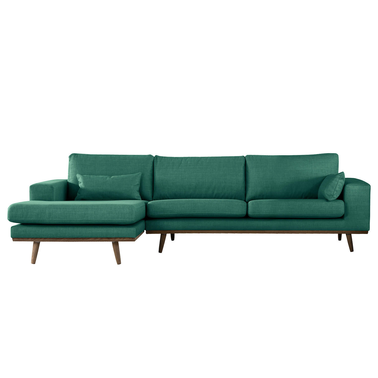 ECKSOFA mit Longchair - Dunkelgrün/Eichefarben, Eichenholz/Textil (281/153cm) - home24