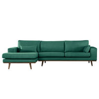 ECKSOFA mit Longchair - Dunkelgrün/Eichefarben, Eichenholz/Textil (281/153cm) - home24