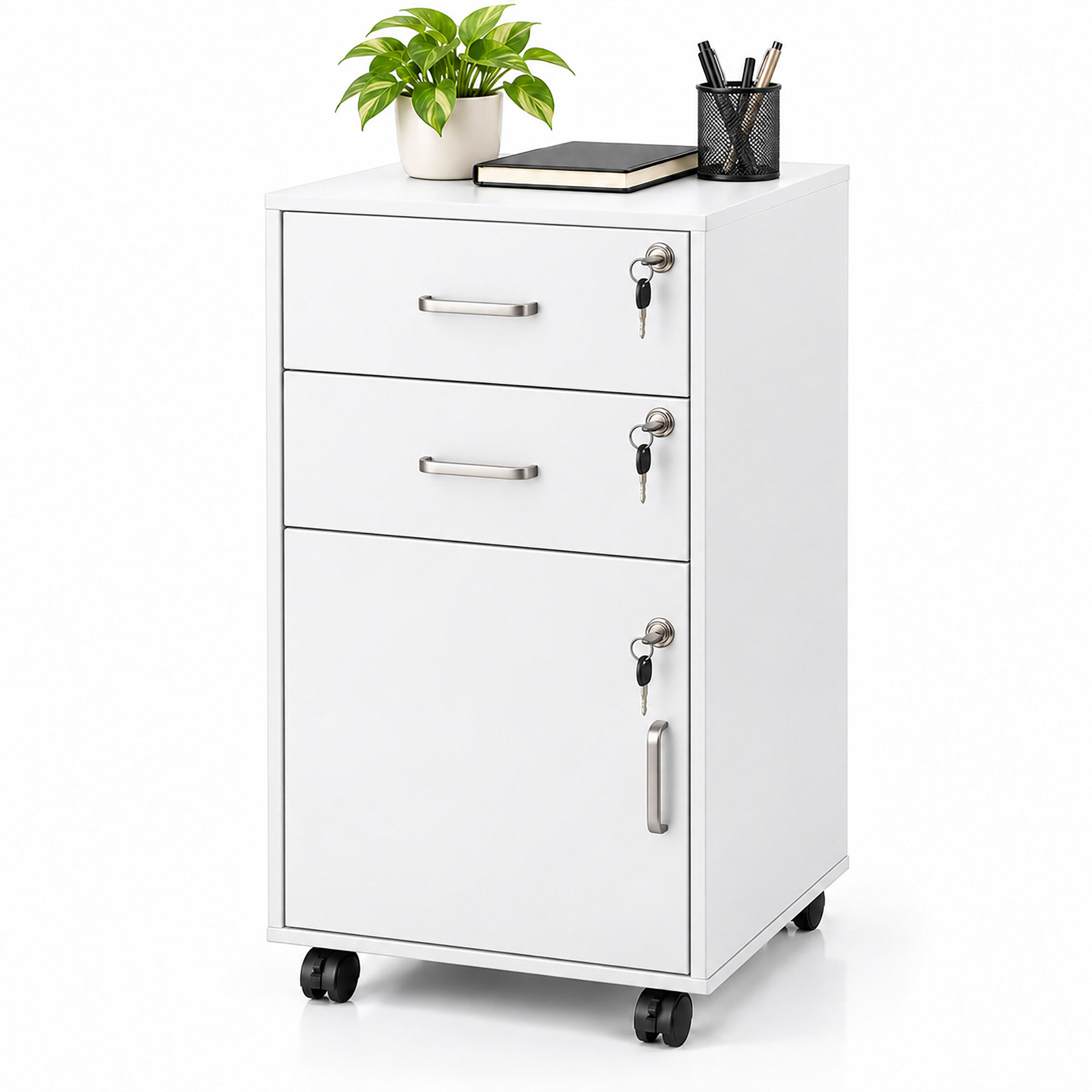 ROLLCONTAINER Weiß abschließbar 2 Schubladen 74x40x40 cm - Weiß, Holzwerkstoff/Metall (40/74/40cm) - Relaxdays