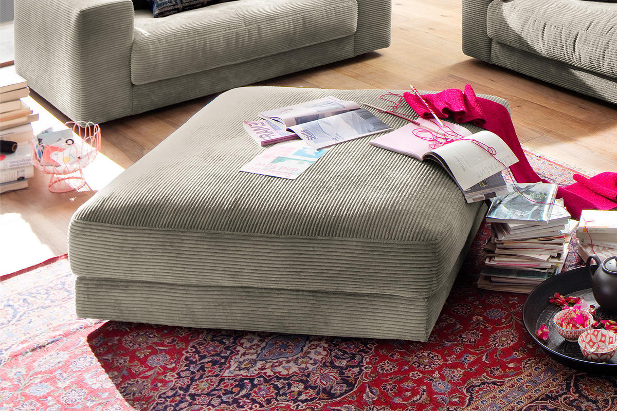 BIG HOCKER MADELINE Silber Cord - Silberfarben, Textil (120/43/120cm) - KAWOLA